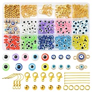 Evil Eye Theme DIY Earrings Jewelry Makings Kits, 180Pcs Resin Beads, 4Pcs Alloy Links, 12Pcs Alloy Enamel Beads, 10Pcs Iron Earring Hooks, 20Pcs Zinc Alloy Lobster Claw Clasps, Mixed Color(DIY-FS0003-69)