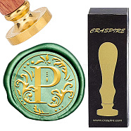 Brass Wax Seal Stamps with Rosewood Handle, for DIY Scrapbooking, Letter P, 25mm(AJEW-WH0412-0249)