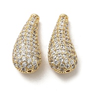 Brass Micro Pave Clear Cubic Zirconia Beads, Teardrop, Real 18K Gold Plated, 18.5x8x7mm, Hole: 0.8mm(KK-G481-10G)