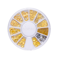 Nail Art Decoration Accessories, with Brass Cabochons, Acrylic Rhinestones and Steel Micro Beads, Mixed Shapes, Mixed Color, 0.5~6x0.5~6x0.1~1mm(MRMJ-Q091-011)