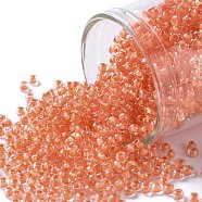 TOHO Round Seed Beads, Japanese Seed Beads, (964) Inside Color Crystal/Dark Coral Lined, 11/0, 2.2mm, Hole: 0.8mm, about 50000pcs/pound(SEED-TR11-0964)