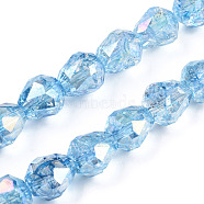 Transparent Electroplate Glass Beads Strands, AB Color Plated, Faceted, Teardrop, Light Sky Blue, 10.5x10mm, Hole: 1.2mm, about 33pcs/strand, 13.78 inch(35cm)(EGLA-N006-079B)