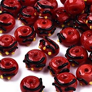 Handmade Bumpy Lampwork Beads, Abacus, Red, 13~14x8mm, Hole: 1.4~2mm(LAMP-S194-006B)