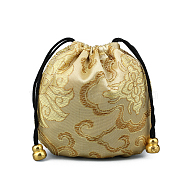 Chinese Style Silk Brocade Jewelry Packing Pouches, Drawstring Gift Bags, Auspicious Cloud Pattern, Pale Goldenrod, 11x11cm(PAAG-PW0001-161L)