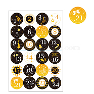 Number 1~24 Christmas Paper Self Adhesive Stickers, Round Dot Decals for Christmas Gift Sealing, Yellow, 300x190mm, Sticker: 45mm, 24pcs/sheet(XMAS-PW0001-191D)