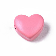 Spray Painted Brass Beads, Heart, Hot Pink, 9x10.5x6mm, Hole: 2mm(X-KK-Q252-006H)