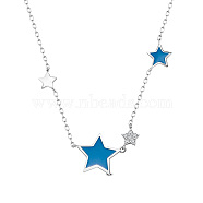 SHEGRACE 925 Sterling Silver Pendant Necklaces, with Epoxy Resin and Cubic Zirconia, Star, Platinum, Sky Blue, 15.75 inch(40cm), Star: 13mm(JN79I)