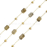Ion Plating(IP) 304 Stainless Steel Link Chains, Natural Unakite Beads & Spool, Soldered, Real 18K Gold Plated, 6.5x2.5x2.5mm, about 32.81 Feet(10m)/Roll(CHS-A010-01G-14)