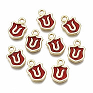 Alloy Enamel Charms, Cadmium Free & Lead Free, Shield with Initial Letters, Light Gold, Letter.U, 14x10x2mm, Hole: 2mm(ENAM-T012-03U-RS)