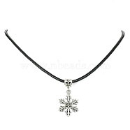 Tibetan Alloy Snowflake Pendant Necklaces, with Imitation Leather Cord, Antique Silver, 17.64 inch(44.8cm)(NJEW-JN04538-04)
