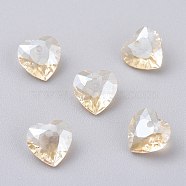 Glass Rhinestone Pendants, Faceted, Heart, Golden Shadow, 8x8x4mm, Hole: 1mm(RGLA-A024-F02-001GS)