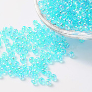 Eco-Friendly Transparent Acrylic Beads, Round, AB Color, Cyan, 6mm, Hole: 1.5mm(X-PL733-7)
