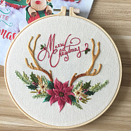 Embroidery Starter Kits, including Embroidery Fabric & Thread, Needle, Instruction Sheet and Imitation Bamboo Embroidery Hoop, Christmas Theme, Deer, 300x300mm(PW22070154734)