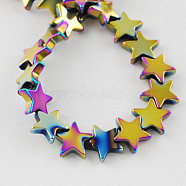 Non-magnetic Synthetic Hematite Beads Strands, Grade A, Star, Multi-color Plated, 8x8x2mm, Hole: 1mm, 70pcs/strand, 15.5 inch(G-Q887-8x8mm-1)