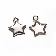 Star 201 Stainless Steel Pendant Cabochon Settings, Plain Edge Bezel Cups, Stainless Steel Color, Tray: 11x11mm, 16x13x2mm, Hole: 2.5mm(X-STAS-D111-19)