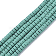 Spray Painted Non-magnetic Synthetic Hematite Beads Strands, Flat Round/Disc, Teal, 4x2mm, Hole: 0.9mm, about 168~170pcs/strand, 15.94 inch(40.5cm)(G-R468-04-03)