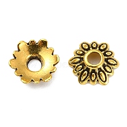 Tibetan Style Bead Caps, Lead Free & Cadmium Free, Antique Golden Color, Flower, 8mm long, 2.5mm thick, hole: 2mm(GLFH10352Y)