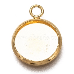 304 Stainless Steel Pendant Cabochon Settings, Plain Edge Bezel Cups, Flat Round, Real 18K Gold Plated, Tray: 12mm, 17.5x14x2mm, Hole: 2.5mm(X-STAS-Z030-01H-G)