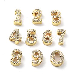 Rack Plating Brass Micro Pave Cubic Zirconia Multi-Strand Links, Cadmium Free & Lead Free, Long-Lasting Plated, Number, Real 18K Gold Plated, 11~11.5x5.5~9x4mm, Hole: 2x1.5mm(KK-P247-14G)