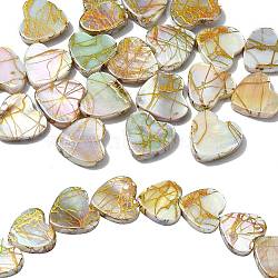 20Pcs Drawbench Style Natural Freshwater Shell Beads, AB Color Plated, Heart, Colorful, 10x10~10.5x3mm, Hole: 0.5mm(SHEL-CJ0001-32)