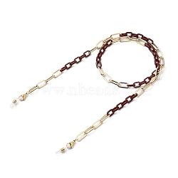 Eyeglasses Chains, Face Mask Chains, Neck Strap for Eyeglasses, with Cellulose Acetate(Resin) & Iron Paperclip Chains, 304 Stainless Steel Lobster Claw Clasps and Rubber Loop Ends, Light Gold, Dark Red, 27.36~27.76 inch(69.5~70.5cm)(AJEW-EH00204-03)