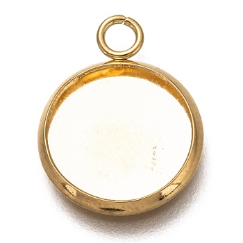 304 Stainless Steel Pendant Cabochon Settings, Plain Edge Bezel Cups, Flat Round, Real 18K Gold Plated, Tray: 12mm, 17.5x14x2mm, Hole: 2.5mm