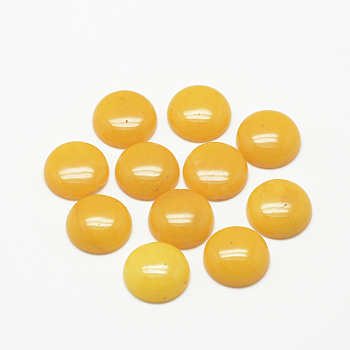 Natural White Jade Cabochons, Dyed, Half Round/Dome, Gold, 12x5mm
