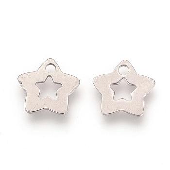 201 Stainless Steel Pendants, Star, Stainless Steel Color, 11.5x12x0.5mm, Hole: 2mm