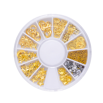 Nail Art Decoration Accessories, with Brass Cabochons, Acrylic Rhinestones and Steel Micro Beads, Mixed Shapes, Mixed Color, 0.5~6x0.5~6x0.1~1mm