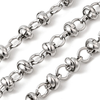 304 Stainless Steel knot Link Chains, Unwelded, with Spool, Stainless Steel Color, 10.5x8.5x8mm