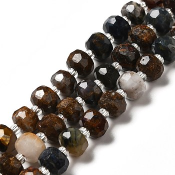 Natural Pietersite Beads Strands, with Seed Beads, Faceted, Rondelle, 8x6mm, Hole: 1.2~1.4mm, about 20~22pcs/strand, 7.09~7.48 inch(18~19cm)