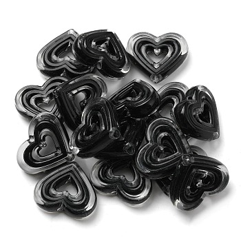 Acrylic Beads, Bead in Bead, Heart, Black, 19.5x23x6mm, Hole: 3mm, about 280pcs/500g