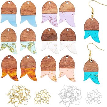 Olycraft DIY Earring Making Kit, Including Fish Resin & Walnut Wood Pendants, Iron Earring Hooks & Open Jump Rings, Mixed Color, 154pcs/box
