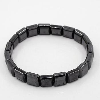 Fashionable Hematite Stretchy Bracelets, Black, Inner Diameter: 1-7/8 inch(4.9cm)
