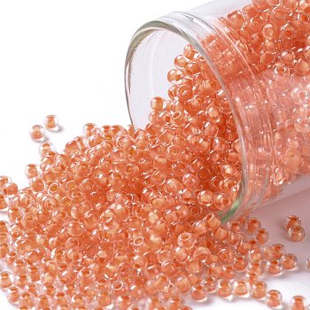 TOHO Round Seed Beads, Japanese Seed Beads, (964) Inside Color Crystal/Dark Coral Lined, 11/0, 2.2mm, Hole: 0.8mm, about 50000pcs/pound