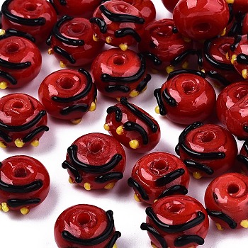 Handmade Bumpy Lampwork Beads, Abacus, Red, 13~14x8mm, Hole: 1.4~2mm