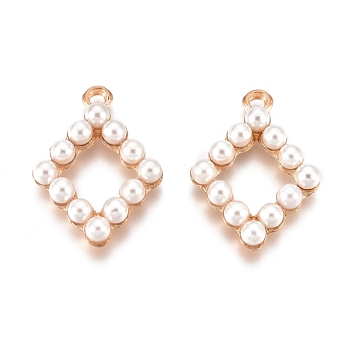 Alloy Pendant, with ABS Plastic Imitation Pearl
, Diamond, Light Gold, 24x18.5x4.7mm, Hole: 1.8mm