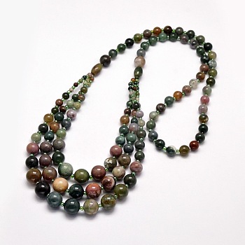 Natural Moss Agate Graduated Beaded Necklaces, 25.9 inch~29.9 inch