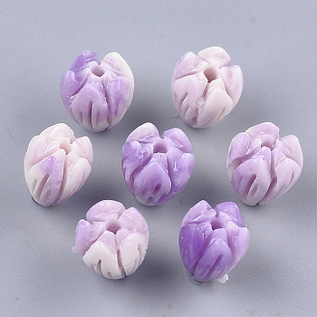 Synthetic Coral Beads, Dyed, Flower Bud, Medium Purple, 8.5x7mm, Hole: 1mm