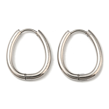 Stainless Steel Hoop Earrings, 304 Stainless Steel Needle with 201 Stainless Steel Ring, Teardrop, Stainless Steel Color, 22.5x18x2.5mm