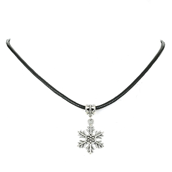 Tibetan Alloy Snowflake Pendant Necklaces, with Imitation Leather Cord, Antique Silver, 17.64 inch(44.8cm)