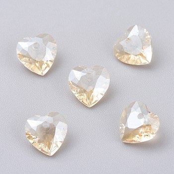 Glass Rhinestone Pendants, Faceted, Heart, Golden Shadow, 8x8x4mm, Hole: 1mm