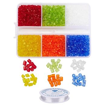 DIY Transparen Tube Glass Beads Bracelet Making Kit, Including Hexagon 11/0 Two Cut Round Hole Glass Seed Beads and Elastic Thread, Orange, Beads: about 4500pcs/set