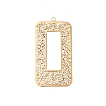 Rack Plating Brass Filigree Pendants, Long-Lasting Plated, Rectangle Charms, Light Gold, 43.5x22x0.3mm, Hole: 1.8mm