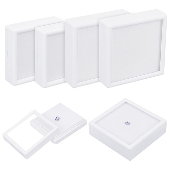 6Pcs 2 Styles Square Plastic Loose Diamond Storage Boxes, Gemstone Display Case with Clear Window and Sponge inside, White, 6.9~9x6.9~9x2~2.7cm, 3pcs/style