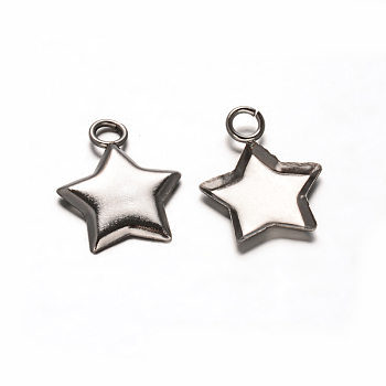 Star 201 Stainless Steel Pendant Cabochon Settings, Plain Edge Bezel Cups, Stainless Steel Color, Tray: 11x11mm, 16x13x2mm, Hole: 2.5mm