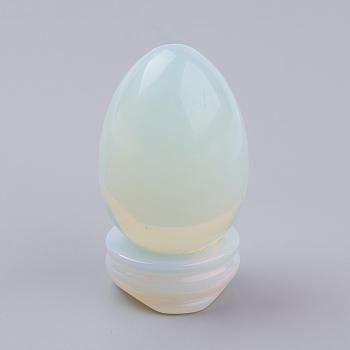 Opalite Display Decorations, with Base, Egg Shape Stone, 56mm, Egg: 47x30mm