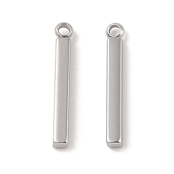 304 Stainless Steel Pendants, Cuboid/Bar Charm, Stainless Steel Color, 17.5x2.5x2mm, Hole: 1.4mm