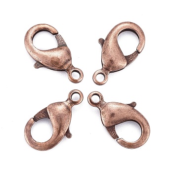 Brass Lobster Claw Clasps, Parrot Trigger Clasps, Cadmium Free & Nickel Free & Lead Free, Red Copper, 15x8x3mm, Hole: 2mm