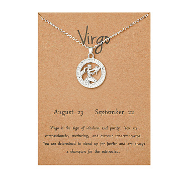 Alloy Constellation Pendant Necklaces, Platinum, Virgo, 17.13 inch(43.5cm)